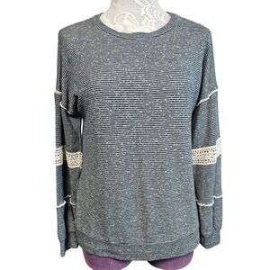 Flamingo Striped Lace Trim Long Sleeve Top Women's Size L